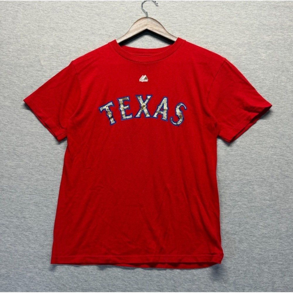 Texas‎ Rangers T Shirt Youth Large Red Majestic Baseball MLB Cotton Camo Logo